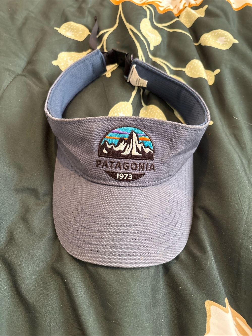 PATAGONIA Visor Hat Blue Grey Fitz Roy Logo Adjustable Strap #226CL